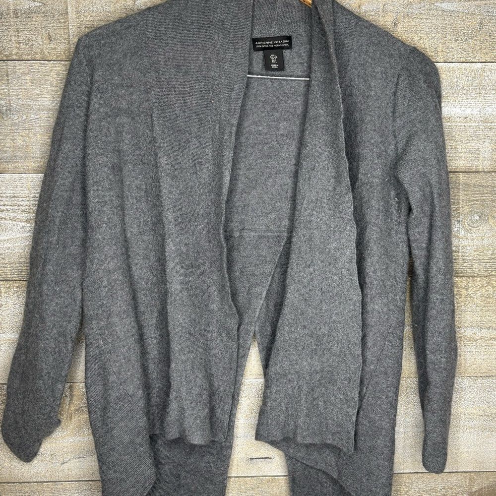 Adrienne Vittadinni large 100% extra fine merino wool grey open front sweater
